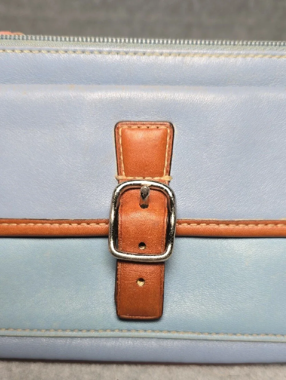 Coach Vintage Hamptons Light Blue and Tan Leather Wristlet